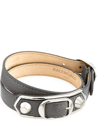 Balenciaga Metallic Edge Leather Wrap Bracelet Gray