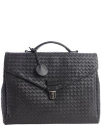 Bottega Veneta Ash Intrecciato Leather Flap Briefcase