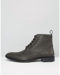 Asos Brogue Boots In Gray Leather