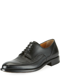 a. testoni Atestoni Apron Toe Woven Leather Oxford Shoe Black