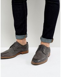 Asos Brogue Shoes In Gray Leather With Natural Sole