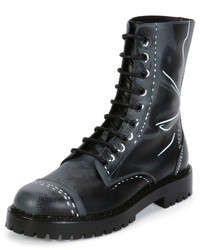 Moschino Trompe Loeil Leather Combat Boot Grey