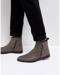 ASOS DESIGN Asos Chelsea Boots In Grey Leather With Distressed Sole