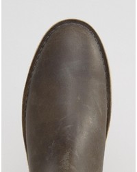 Asos Chelsea Boots In Gray Leather With Faux Shearling Lining