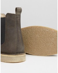 Asos Chelsea Boots In Gray Leather With Faux Shearling Lining