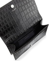 Saint Laurent Croc Embossed Leather Clutch Bag Black