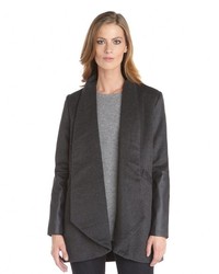 RD Style Charcoal And Black Wool Blend Faux Leather Accent Long Sleeve Coat
