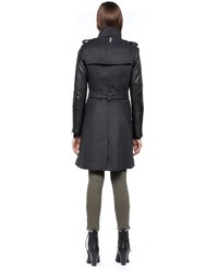 Mackage Dale F4 Long Charcoal Winter Wool Coat With Leather Sleeves