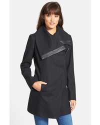 Sam Edelman Fallon Faux Leather Trim Asymmetrical Wool Blend Coat