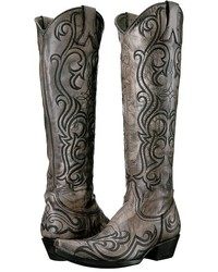 Charcoal Leather Cowboy Boots