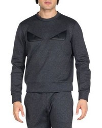 Charcoal Leather Crew-neck Sweater