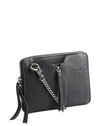 Kelsi Dagger Charcoal Leather Chain Strap Chelsea Rectangular Convertible Crossbody Bag