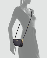 Prada Saffiano Mini Zip Crossbody Bag Black