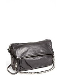 Trouve Foldover Leather Crossbody Bag Large Black