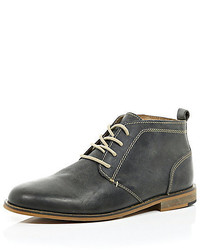 River Island Grey Leather Lace Up Desert Boot