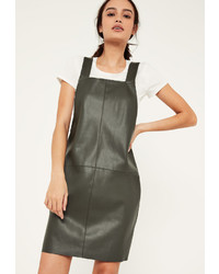 Missguided Green Faux Leather Pinafore 2 In 1 Dress