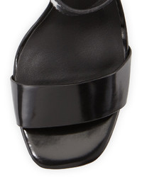 Halston Heritage Marylan Mirrored Leather Flat Heel Sandal Black