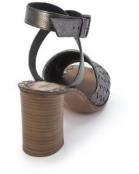 Bottega Veneta Metallic Leather Intrecciato Block Heel Sandals