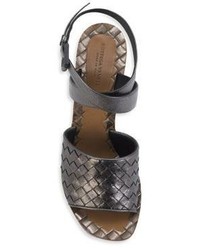 Bottega Veneta Metallic Leather Intrecciato Block Heel Sandals