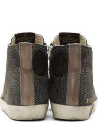 Golden Goose Black Blue Spotted Leather High Top Francy Sneakers
