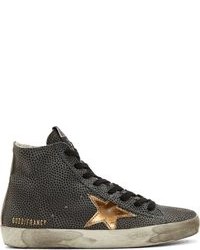 Golden Goose Black Blue Spotted Leather High Top Francy Sneakers