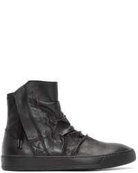 Alexandre Plokhov Black Creased Leather High Top Sneakers
