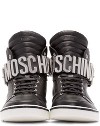 Moschino Black Leather Logo High Top Sneakers