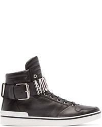 Moschino Black Leather Logo High Top Sneakers