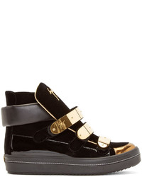 Giuseppe Zanotti Black Velvet Gold Buckle High Tops