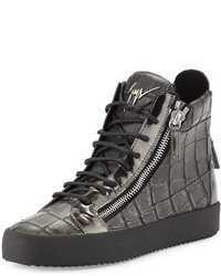 Giuseppe Zanotti Crocodile Embossed Leather High Top Sneaker Pewter