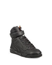 Givenchy Leather High Top Lace Up Sneakers Black