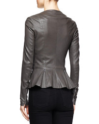 The Row Anasta Leather Peplum Jacket Charcoal