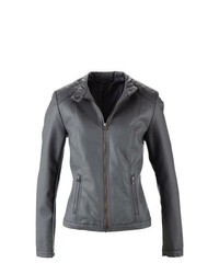bpc bonprix collection Leather Look Jacket In Charcoal Size 14