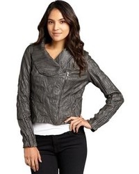 Romeo & Juliet Couture Charcoal Faux Leather Assymetrical Chain Jacket