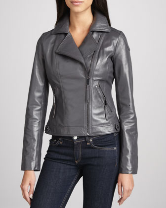 Neiman Marcus Leather Motorcycle Jacket, $237 | Neiman Marcus | Lookastic