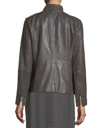 Eileen Fisher Rumpled Leather Zip Front Jacket
