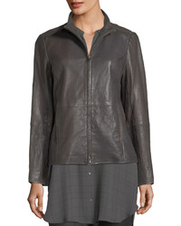 Eileen Fisher Rumpled Leather Zip Front Jacket