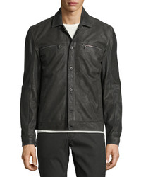 John Varvatos Star Usa Leather Trucker Jacket Dark Gray