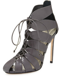 Francesco Russo Lace Up Cutout Ankle Boot Gray