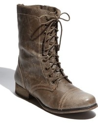 Charcoal Leather Lace-up Flat Boots
