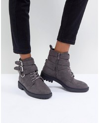 RAID Helena Grey Multi Grunge Flat Ankle Boots