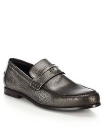 Jimmy Choo Cracked Metallic Brushed Leather Penny Loafers
