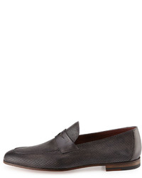 Magnanni For Neiman Marcus Perforated Leather Penny Loafer Gray