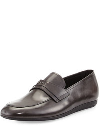 Prada Leather Slip On Loafer Charcoal Gray