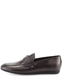 Prada Leather Slip On Loafer Charcoal Gray