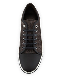 Lanvin Croc Embossed Leather Low Top Sneaker Gray