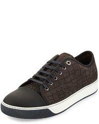 Lanvin Croc Embossed Leather Low Top Sneaker Gray