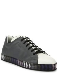Fendi Faces Wave Leather Low Top Sneakers