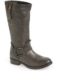 Charcoal Leather Mid-Calf Boots