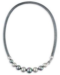 Majorica 9 12mm Nuage And Grey Pearl And Leather Graduated Necklace